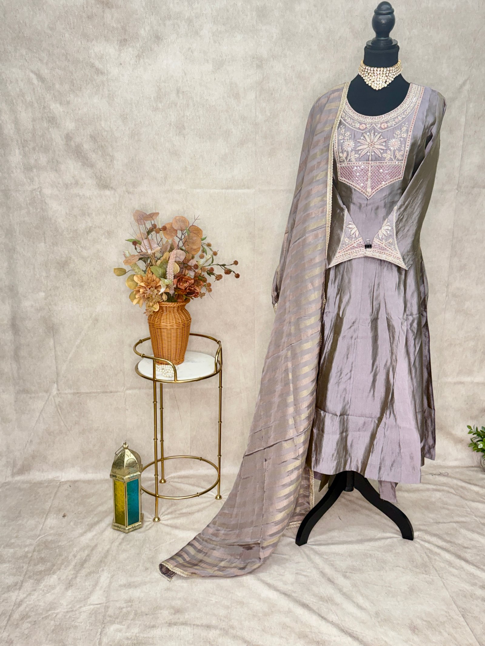 Dusty Lavender Embroidered 3-Piece Suit Set